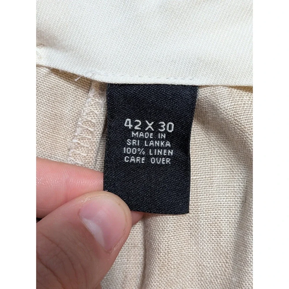 Jos A Bank Traveler's Collection Mens Pants Beige 42x30 Traveler 100% Linen